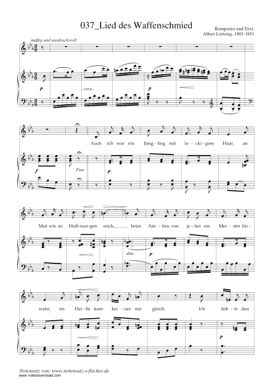 Lied des Waffenschmied (Klavier + Gesang) (Klavier  Gesang) von Albert Lortzing (1801-1851)