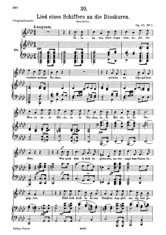 Lied eines Schiffers an die Dioskuren D.360 (Gesang mittel + Klavier) (Klavier  Gesang mittel) von Franz Schubert