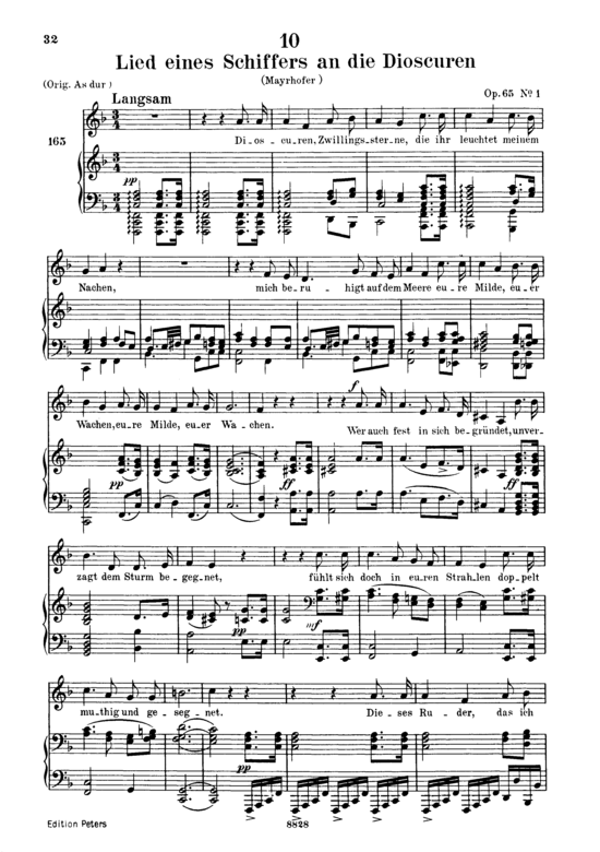 Lied eines Schiffers an die Dioskuren D.360 in F-Dur (Gesang tief + Klavier) (Klavier  Gesang tief) von Franz Schubert