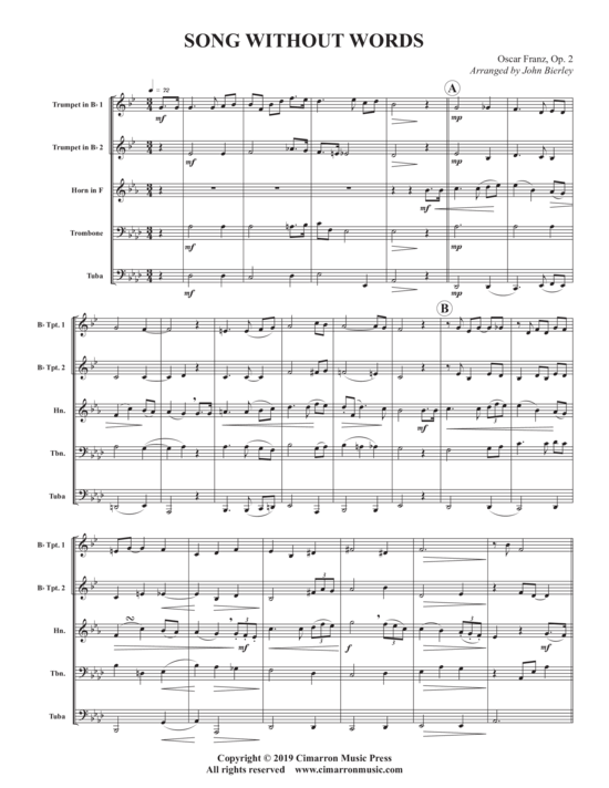 Lied ohne Worte (Blechbl auml ser Quintett) (Quintett (Blech Brass)) von Oscar Franz