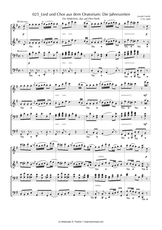Lied und Chor aus dem Oratorium Die Jahreszeiten Ein M dchen das auf Ehre hielt (Klavier vierh ndig) (Klavier vierh ndig) von Joseph Haydn 1732-1809 