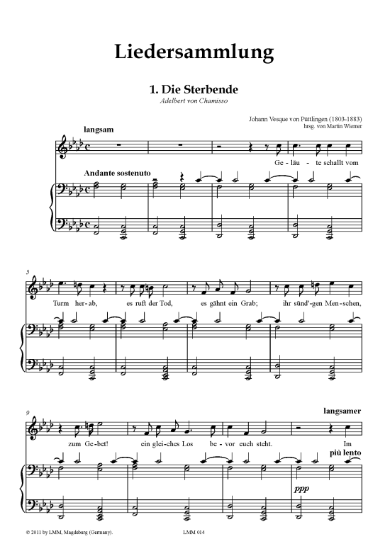 Liedersammlung (Gesang + Klavier) (Klavier  Gesang) von Johann Vesque von P uuml ttlingen