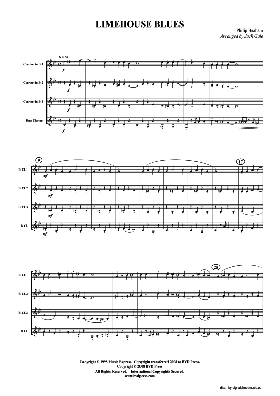 Limehouse Blues (3xKLAR in B Bass-KLAR) (Quartett (Klarinette)) von Traditional (arr. Gale)