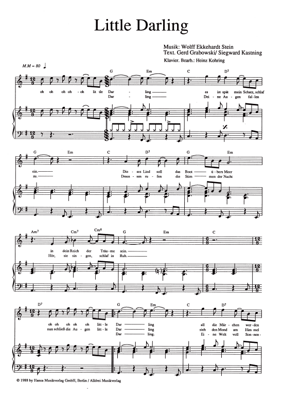 Little Darling (Klavier + Gesang) (Klavier Gesang  Gitarre) von G.G. Anderson