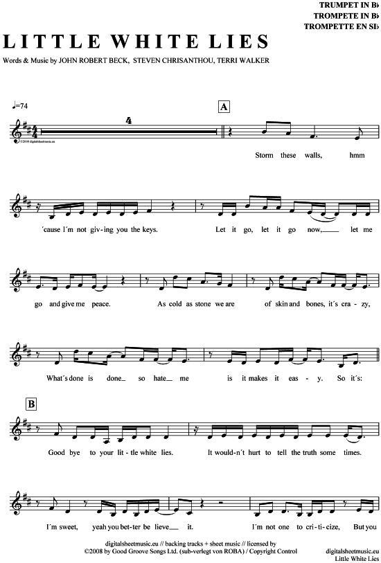 Little white lies (Trompete in B) (Trompete) von Jenniffer Kae