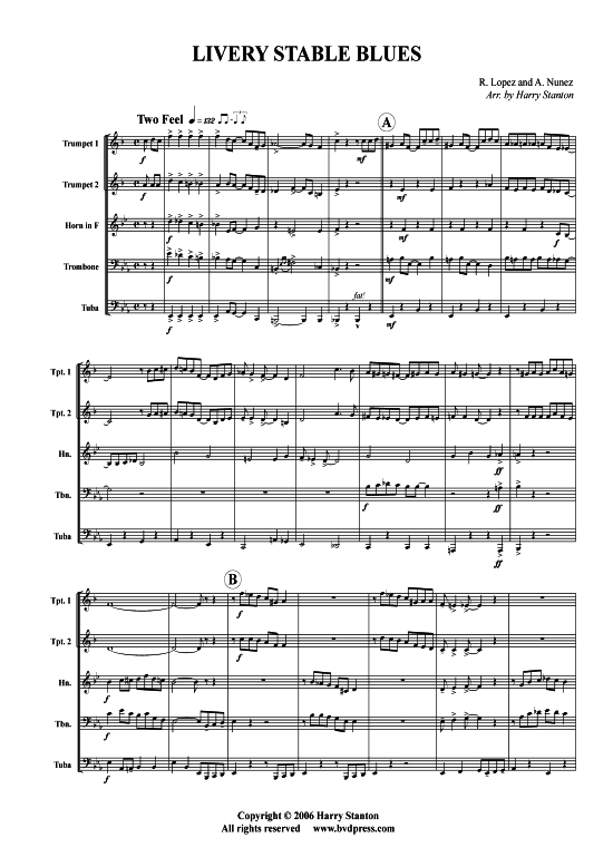 Livery Stable Blues (Blechbl serquintett) (Quintett (Blech Brass)) von R. Lopez und A. Nunez