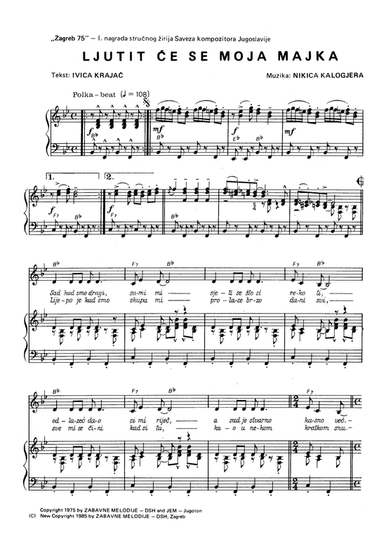 Ljutit Ce Se Moja Majka (Klavier + Gesang) (Klavier  Gesang) von Nikica Kalogjera