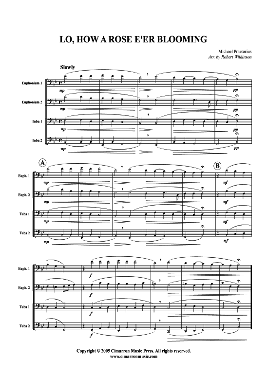 Lo How a Rose E er Blooming (Tuba Quartett 2x Bariton 2xTuba) (Quartett (Tuba)) von Michael Praetorius