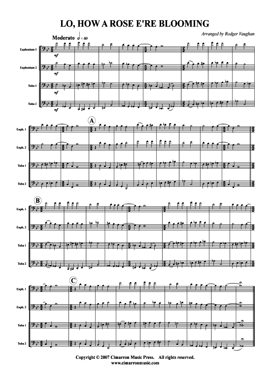 Lo How a Rose Ere Blooming (Tuba Quartett 2x Bariton 2xTuba) (Quartett (Tuba)) von Traditional