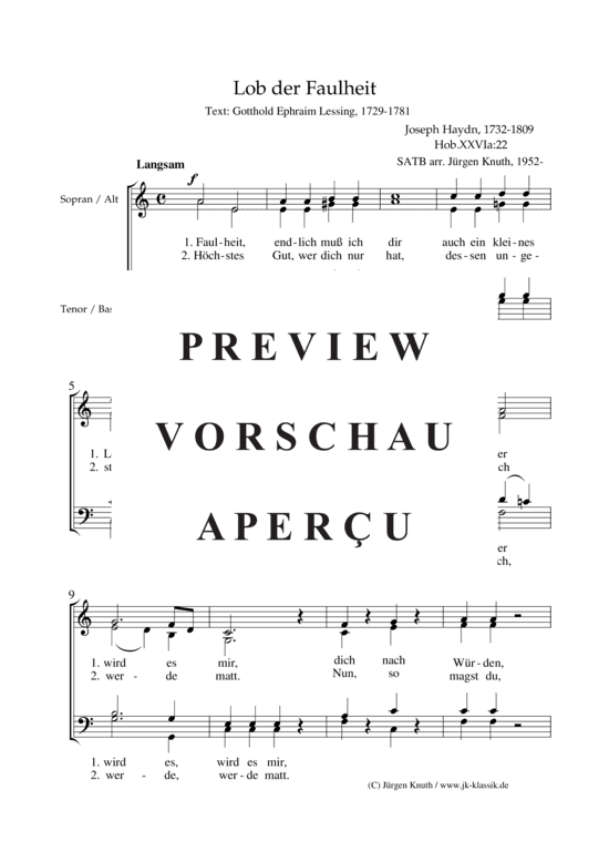 Lob der Faulheit Hob.XXVIa 22 (Gemischter Chor) (Gemischter Chor) von Joseph Haydn 