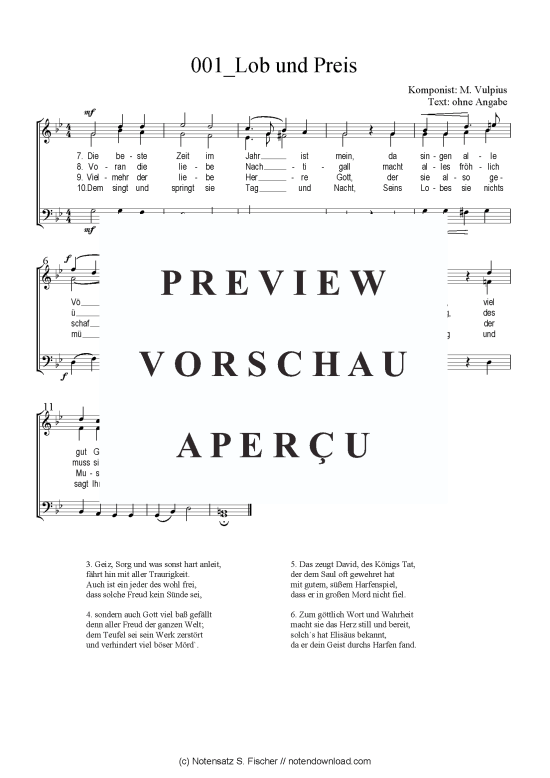 Lob und Preis (Gemischter Chor SAB) (Gemischter Chor (SAB)) von M. Vulpius