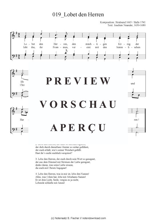 Lobet den Herren (Gemischter Chor) (Gemischter Chor) von Stralsund 1665  Halle 1741  Joachim Neander 1650-1680