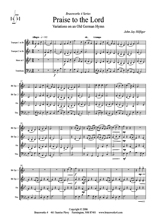 Lobet den Herrn - Variationen (2xTromp in B Horn in F (Pos) Pos) (Quartett (Blech Brass)) von John Jay Hilfiger (arr.)