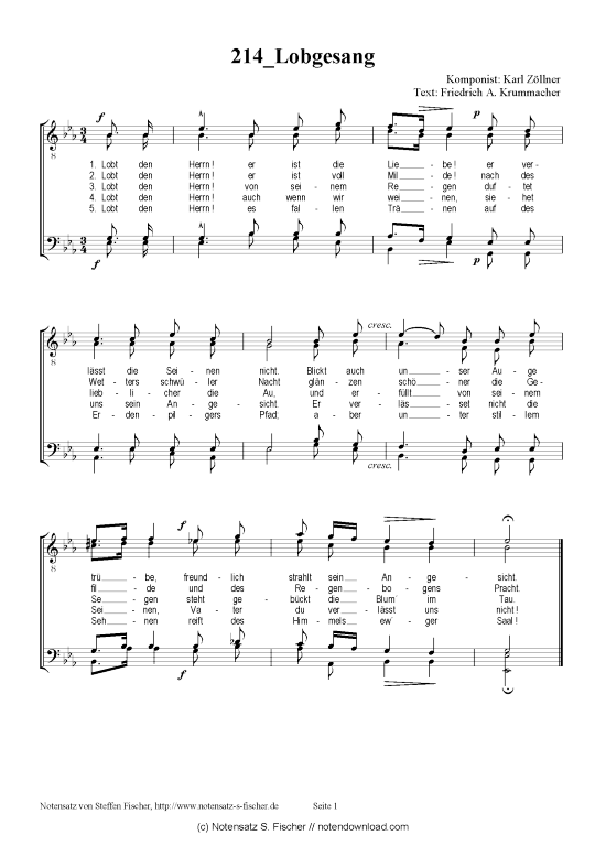 Lobgesang (M nnerchor) (M nnerchor) von Karl Z llner  Friedrich A. Krummacher 