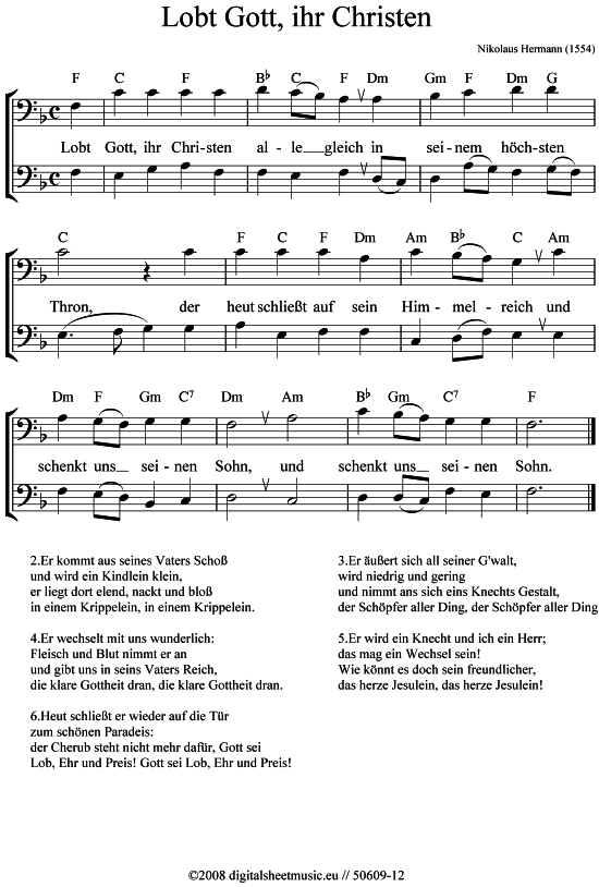 Lobt Gott ihr Christen (2x Posaune in C) (Duett (Posaune)) von Weihnachtslied