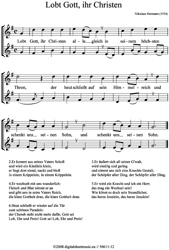 Lobt Gott ihr Christen (2x Trompete in B) (Duett (Trompete)) von Weihnachtslied (sehr einfach)