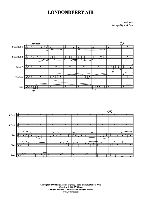 Londonderry Air (Blechbl serquintett) (Quintett (Blech Brass)) von Traditional (arr. Gale)