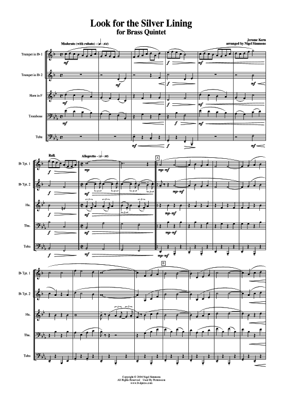 Look for the Silver Lining (Blechbl serquintett) (Quintett (Blech Brass)) von Jerome David Kern (arr. Simmons)