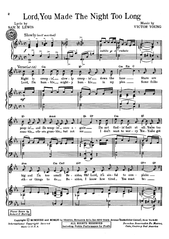 Lord You Made The Night Too Long (Klavier + Gesang) (Klavier Gesang  Gitarre) von Bing Crosby 