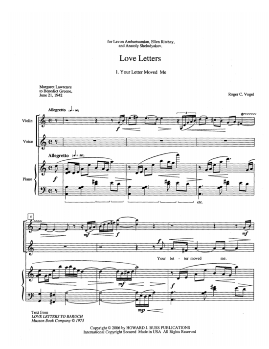 Love Letters (Sopran Tenor Violine  Klavier) (Trio (Klavier  2 St.)) von Roger C. Vogel