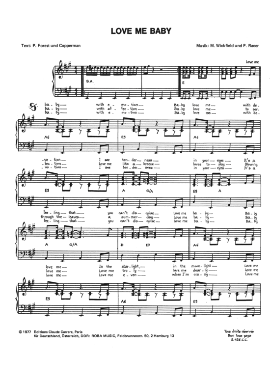 Love Me Baby (Klavier mit unterlegtem Text) (Klavier Solo) von Sheila-B. Devotion