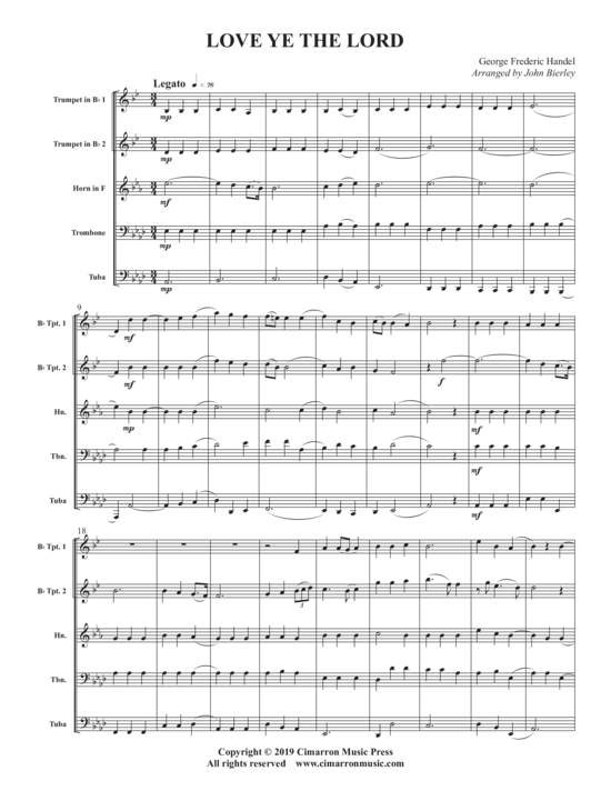 Love Ye The Lord (Blechbl auml ser Quintett) (Quintett (Blech Brass)) von Georg Friedrich H auml ndel