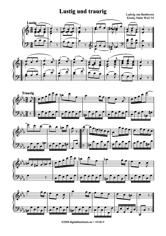 Lustig Traurig WoO 54 (Klavier Solo) von Ludwig van Beethoven