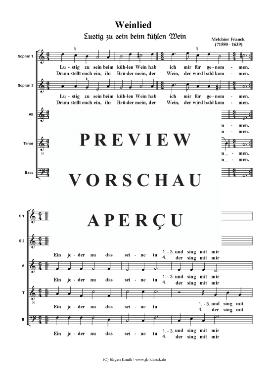 Lustig zu sein beim k hlen Wein (Gemischter Chor SSATB) (Gemischter Chor (5 stimmig)) von Melchior Franck (1573-1639)