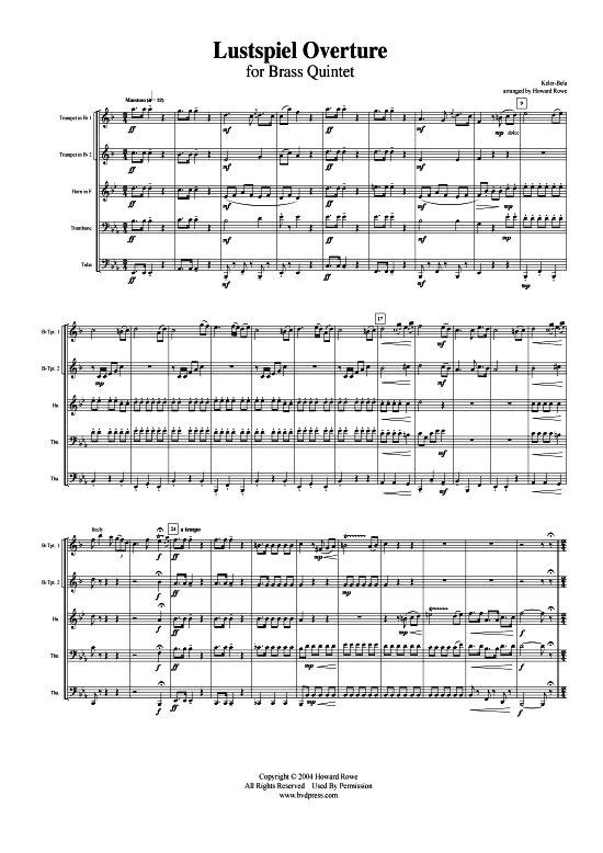 Lustspiel Ouvert re (Blechbl serquintett) (Quintett (Blech Brass)) von Keler-Bella (arr. Rowe)