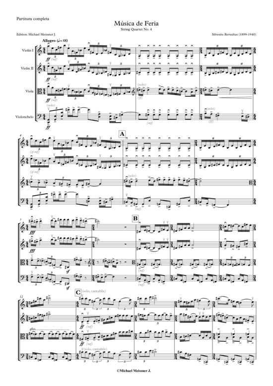 M uacute sica de Feria (Streich-Quartett nur Partitur) (Quartett (Streicher)) von Silvestre Revueltas