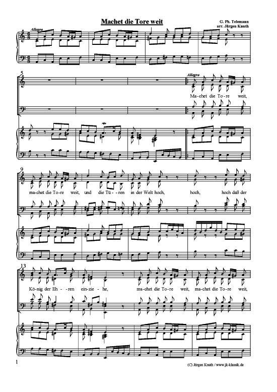 Machet die Tore weit (Gemischter Chor + Orgel Klavier (Gemischter Chor Orgel) von G. Ph. Telemann arr.J rgen Knuth