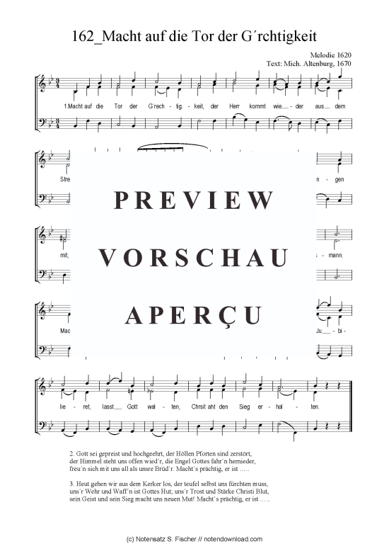 Macht auf die Tor der G rchtigkeit (Gemischter Chor SAB) (Gemischter Chor (SAB)) von Melodie 1620  Mich. Altenburg 1670