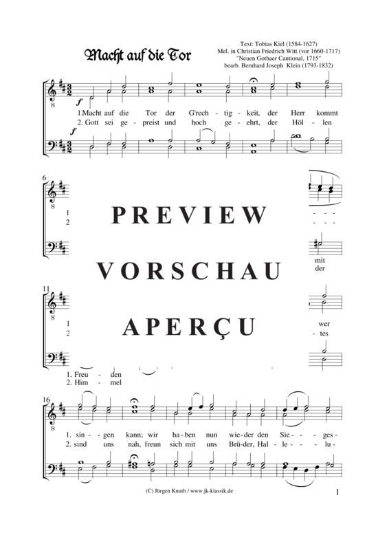 Macht auf die Tor (Hymnus) (M nnerchor) (M nnerchor) von Christian Friedrich Witt