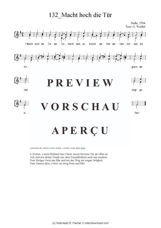 Macht hoch die T r (Frauenchor 2-stimmig) (Frauenchor) von Halle 1704  G. Wei el