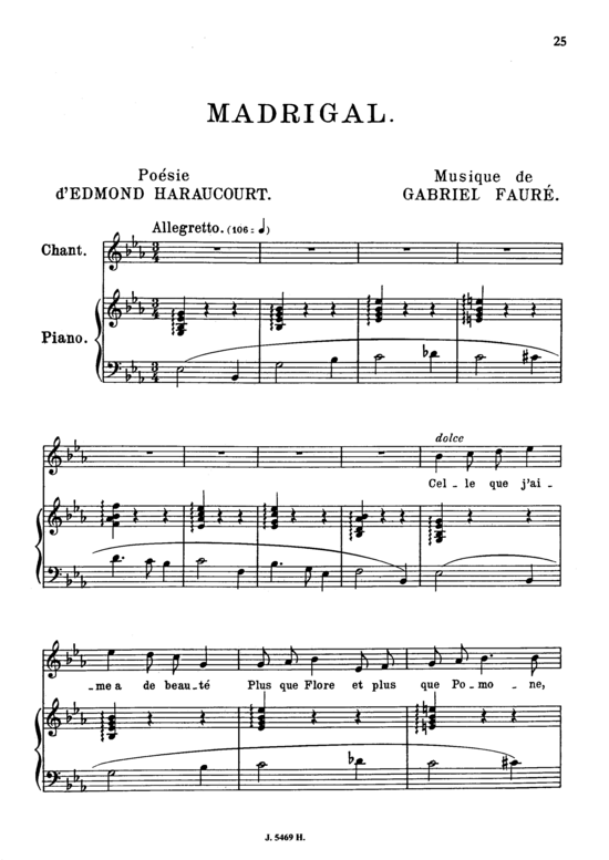 Madrigal Op.57 No.3 (Gesang mittel + Klavier) (Klavier  Gesang mittel) von Gabriel Faur 