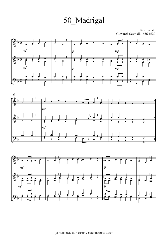 Madrigal (Quartett in C) (Quartett (4 St.)) von Giovanni Gastoldi 1556-1622