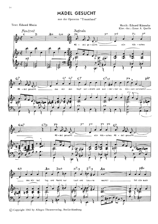M del Gesucht (Klavier + Gesang) (Klavier Gesang  Gitarre) von aus Traumland (Operette 1941)