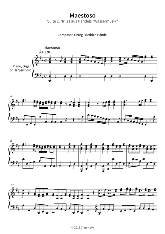 Maestoso - Suite 2 Nr. 11 aus H ndels Wassermusik (Klavier Solo) (Klavier Solo) von Georg Friedrich H ndel