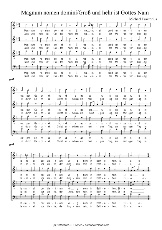 Magnum nomen domini Gro und hehr ist Gottes Nam (Gemischter Chor) (Gemischter Chor) von Michael Praetorius