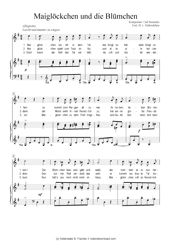 Maigl ckchen und die Bl mchen (Klavier + Gesang) (Klavier  Gesang) von Carl Reinecke  H. v. Fallersleben