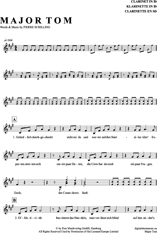 Major Tom (Klarinette in B) (Klarinette) von Peter Schilling