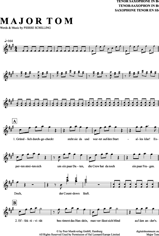Major Tom (Tenor-Sax) (Tenor Saxophon) von Peter Schilling