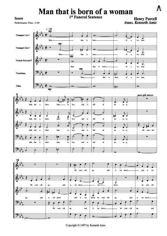 Man that is born of a woman (Blechbl auml serquintett) (Quintett (Blech Brass)) von Henry Purcell