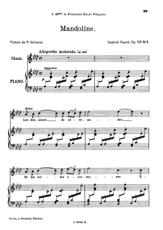 Mandoline Op.58 No.1 (Gesang hoch + Klavier) (Klavier  Gesang hoch) von Gabriel Faur eacute 