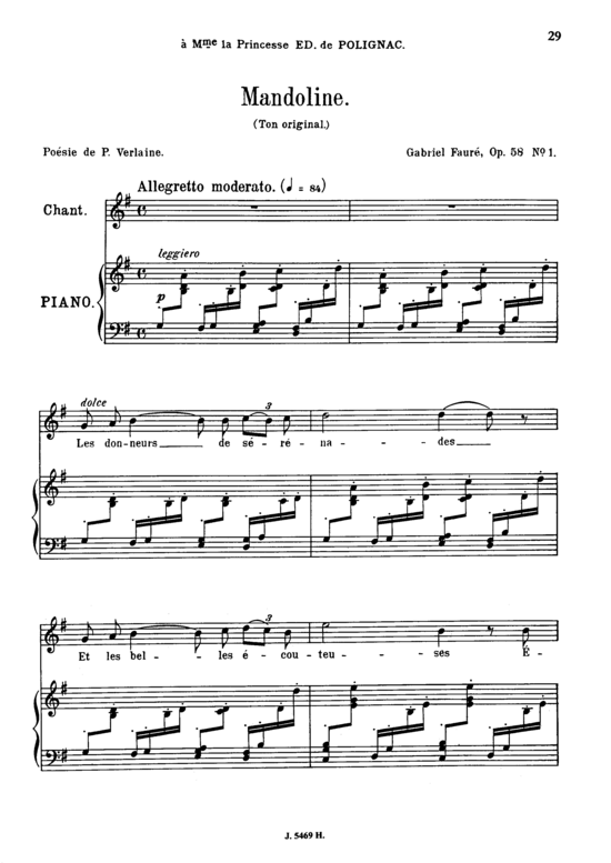 Mandoline Op.58 No.1 (Gesang mittel + Klavier) (Klavier  Gesang mittel) von Gabriel Faur eacute 