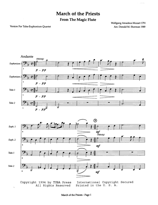 March of the Priests (Tuba Quartett EETT) (Quartett (Tuba)) von Wolfgang Amadeus Mozart