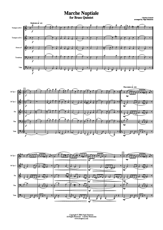 Marche Nuptiale (Blechbl serquintett) (Quintett (Blech Brass)) von Charles Gounod (arr. Simmons)