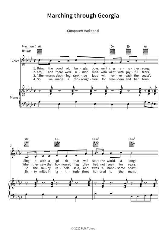 Marching through Georgia (Gesang + Klavier Gitarre) (Klavier Gesang  Gitarre) von traditional