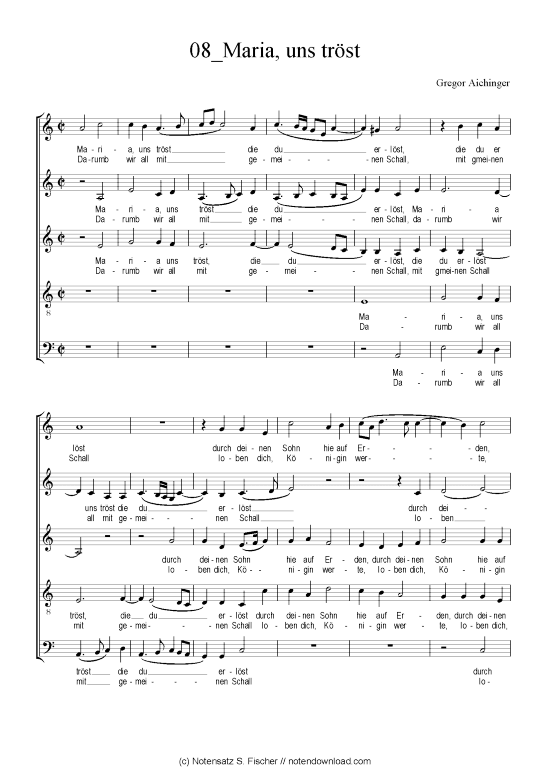 Maria uns tr st (Gemischter Chor) (Gemischter Chor) von Gregor Aichinger (1564-1628)