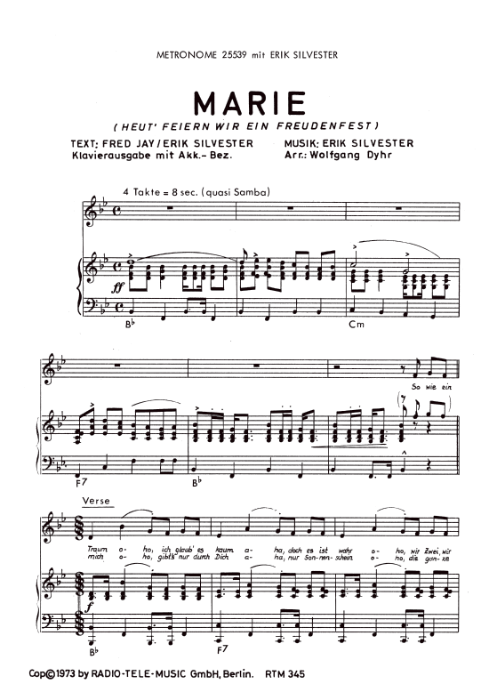 Marie (Klavier + Gesang) (Klavier Gesang  Gitarre) von Erik Silvester